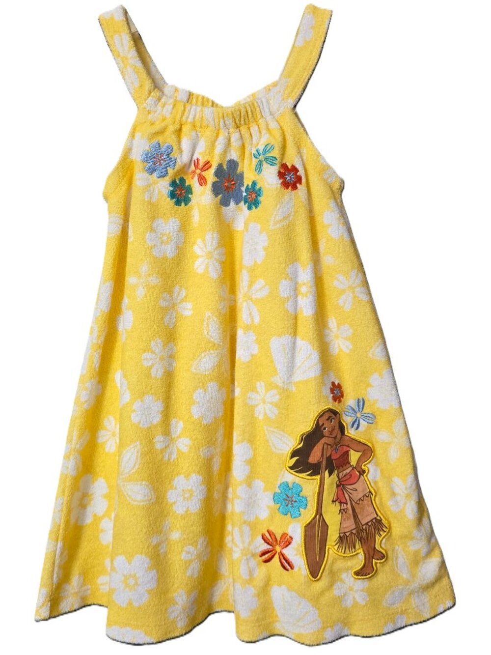 Disney Terry Cloth Moana Dress 2 2T Tank Aline Embroidered Yellow Floral Beach